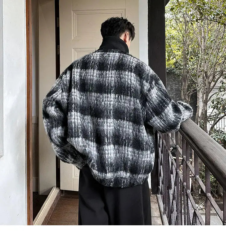 men turtleneck trendy brand fashion stripe christmas woolen bomber jacket women oversize plaid top coat outerwear unique default style 1172