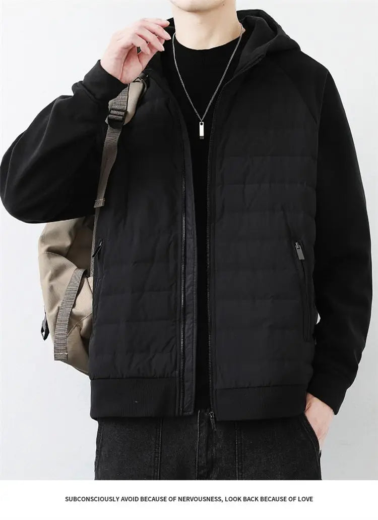 90 duck down jacket men fashion splice loose casual lightweight down hooded down jacket winter warm hoody coat outerwear unique default style 1134