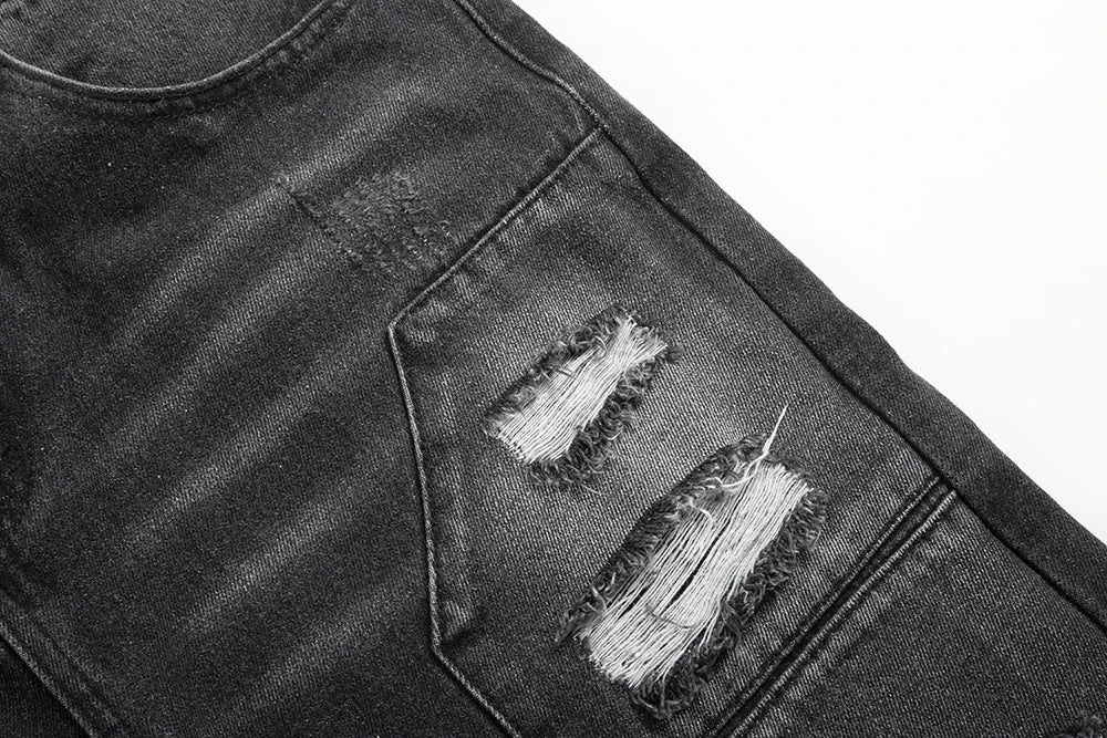 vintage washed ripped hole slim pencil pants mens and womens streetwear frayed distressed baggy jeans oversize loose denim pants unique jeans style 4352