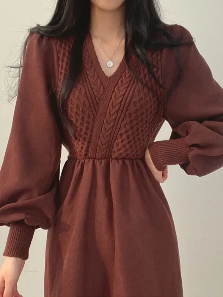 Winter Dress Long Elegant Splicing Stripes Y2k Knitted Dress Women Koean Fashion Long Sleeve Dresses Female Club Party Vestidos Street King Limited