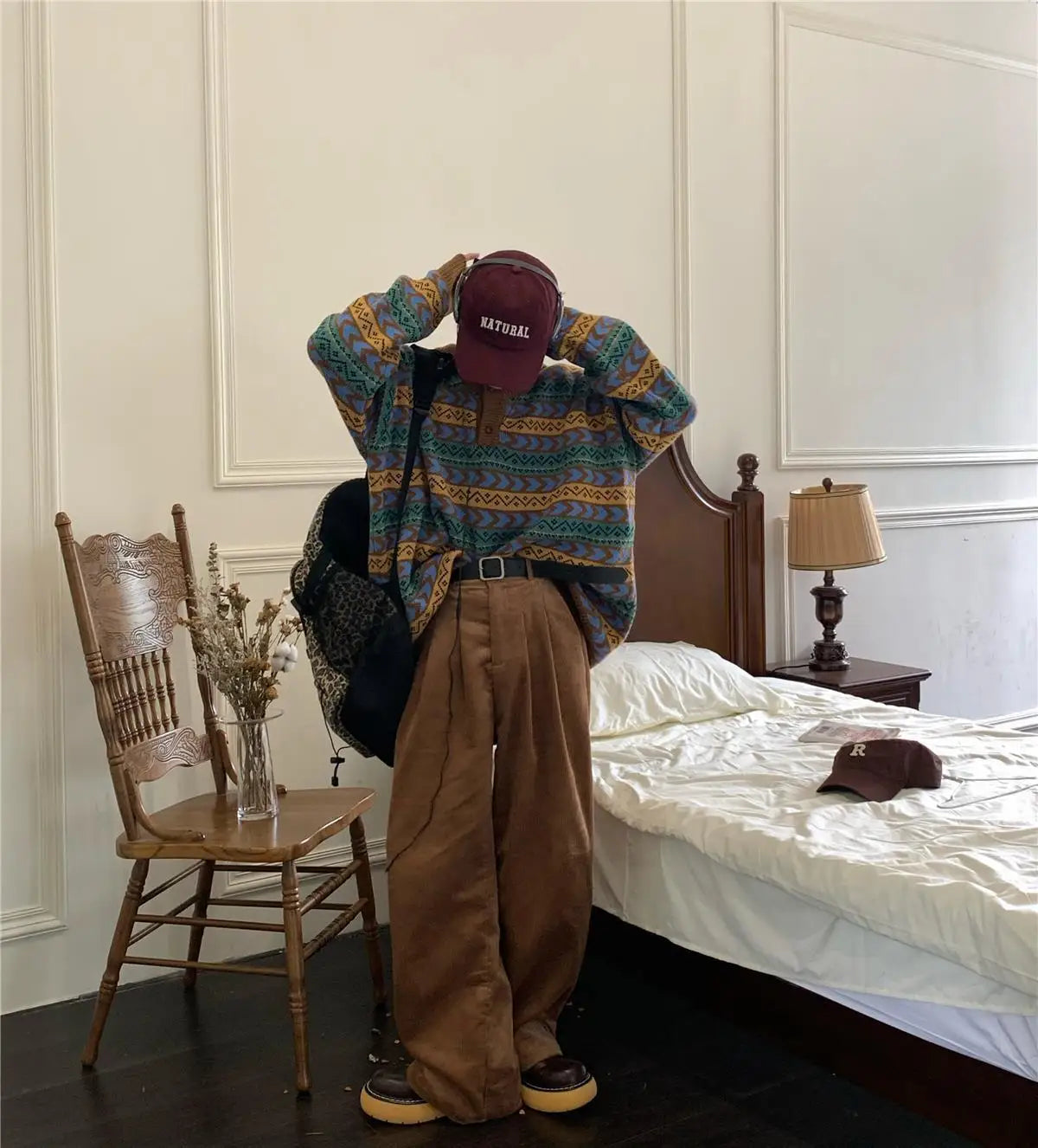 American autumn and winter men and women trendy personality lazy sweater couple loose retro casual round neck Harajuku knitted Street King Limited