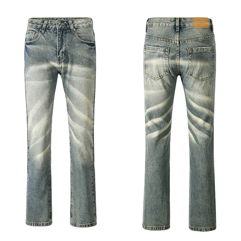 retro striped washed denim jeans flare pants unisex hip hop fashion streetwear harajuku loose straight y2k mens jeans joggers unique joggers style 3373