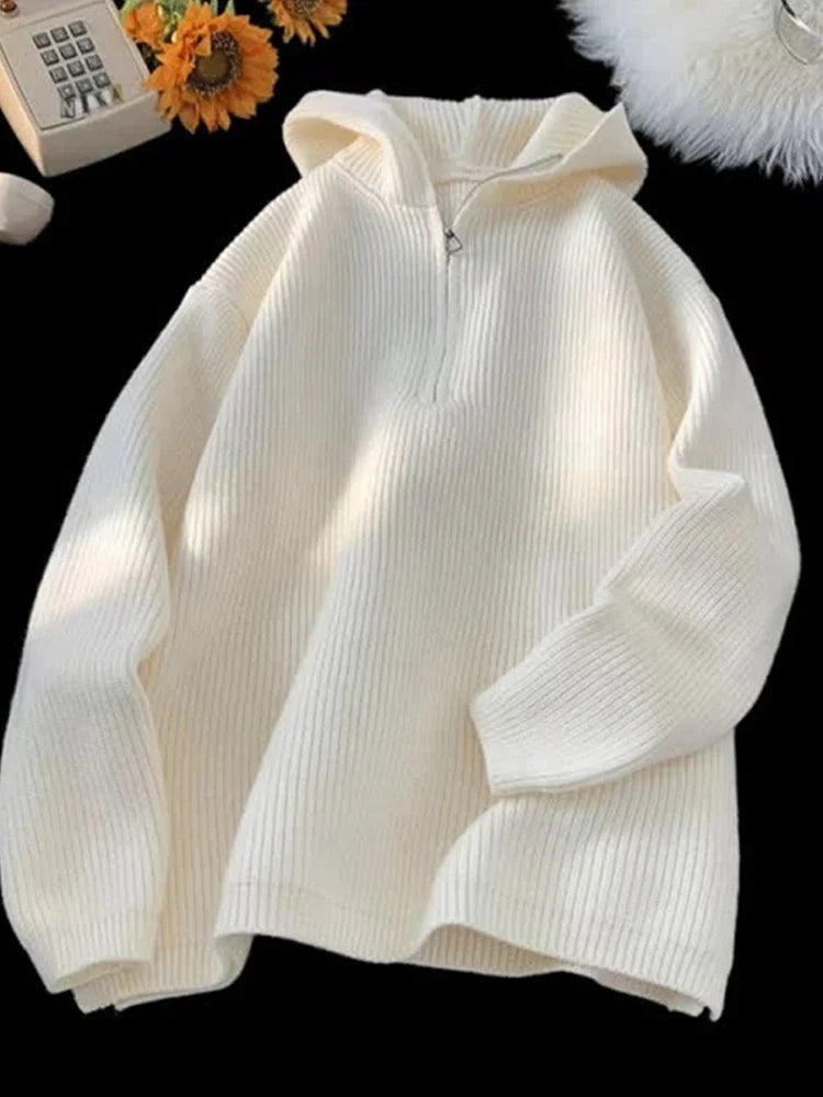 New Half Zipper sweater Knitted Sweater For Men Y2K Vintage Long Sleeve