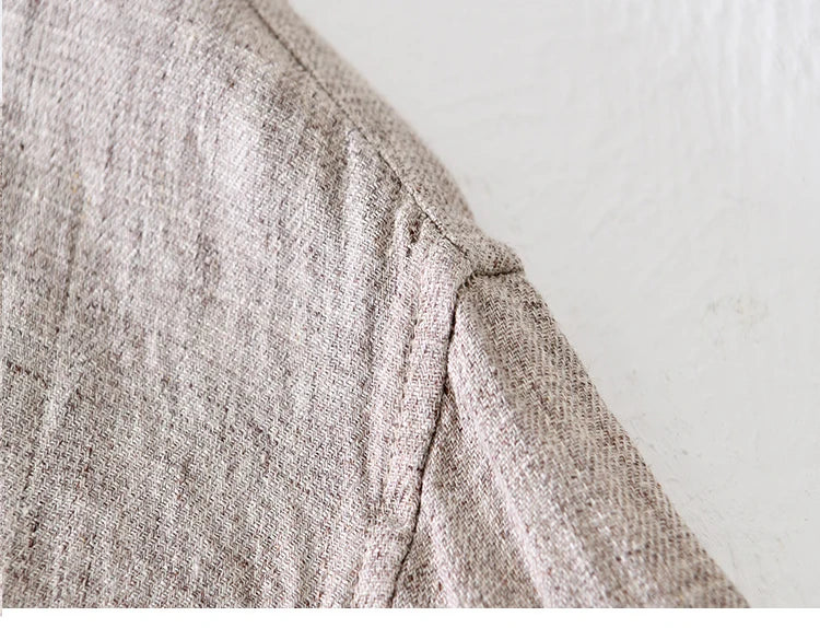 Vintage Linen Shirt Men Spring Autumn New Khaki Lapel Loose Long Sleeve Shirt Retro Casual Solid Breathable Cardigan Top Tees Street King Limited