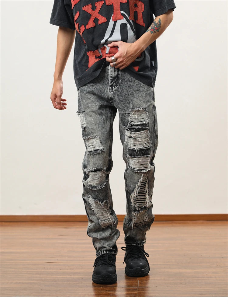 destroy distressed ripped denim jean pants new fashion biker jeans streetwear slim pants jogger y2k mens jeans skinny jeans men unique joggers style 1429