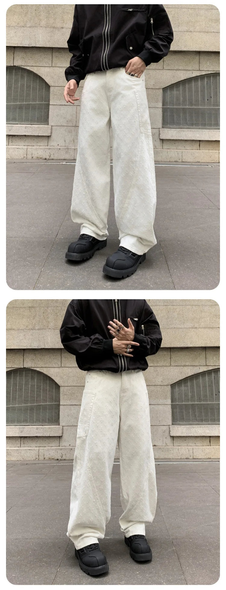 men brand fashion wash jacquard denim splice pocket loose casual wide leg baggy jeans cityboy cargo jeans pants trousers unique cargo style 2441