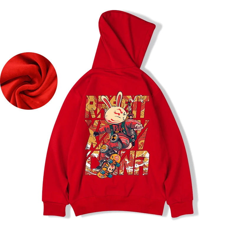 Anime Skateboard Rabbit Print Hoodies Men's Japanese Y2K Hoodie Sweatshirts Autumn Casual Pullover Male Funny Hoody Streetwear Street King Limited