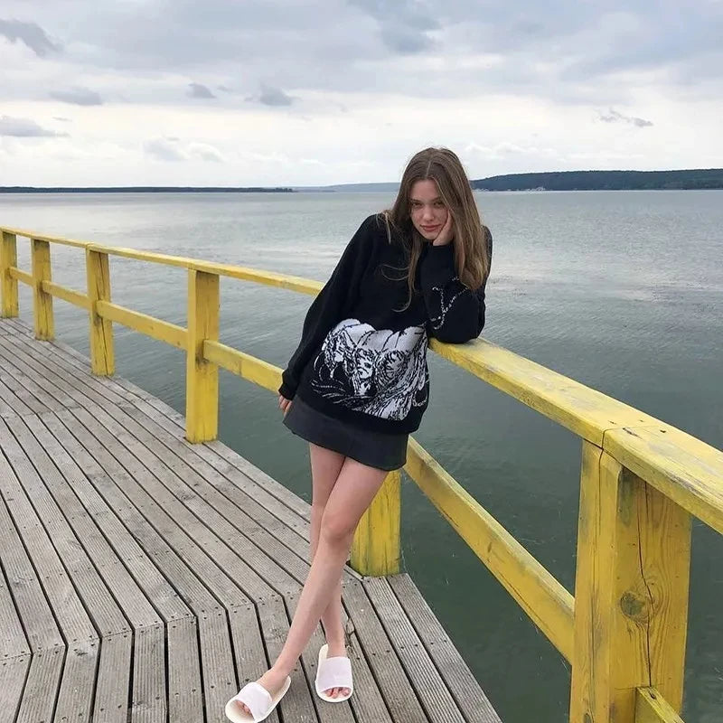 Traf-2024 women's sweater zssiibo official website autumn new y2k fashion trend couple pullover women's clothing sales Street King Limited