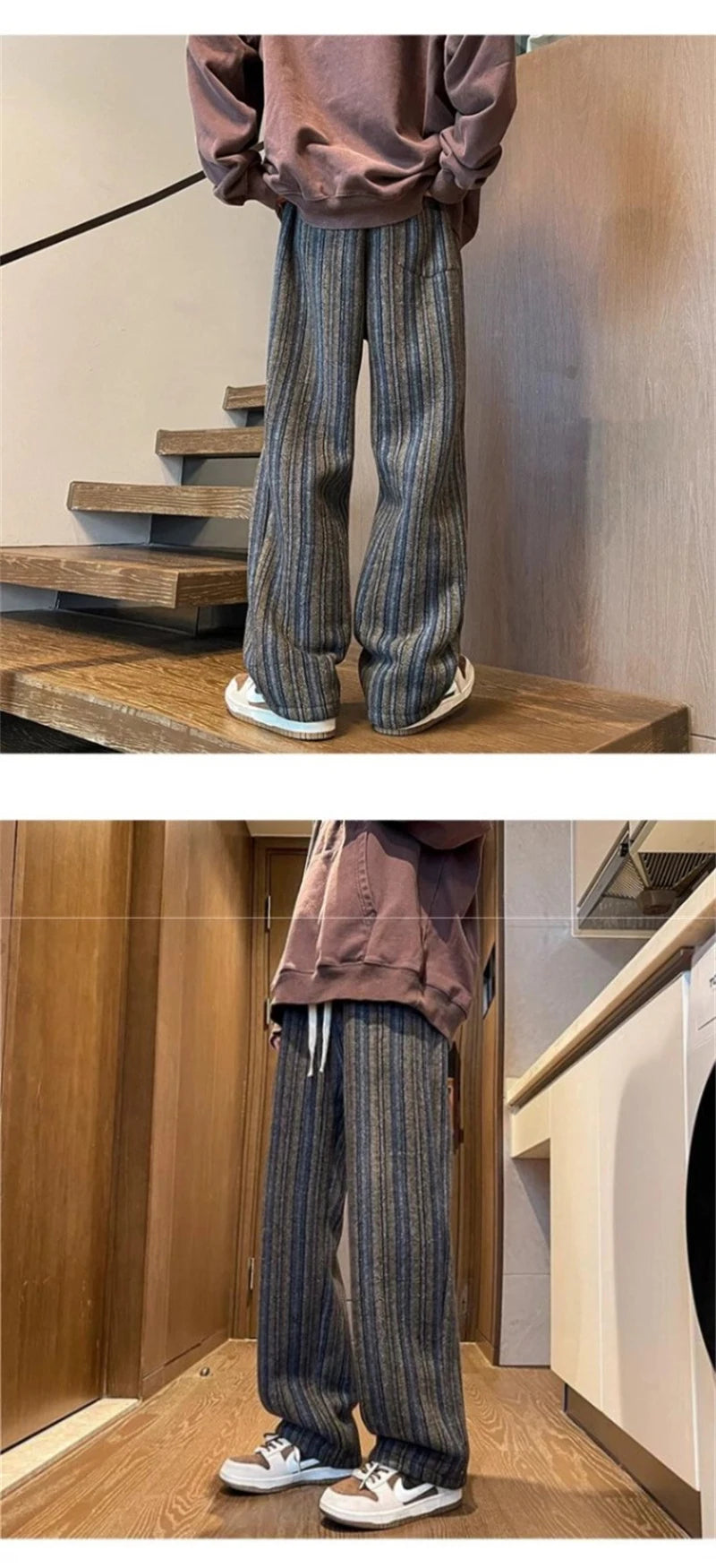 autumn striped woolen straight leg pants for men classic y2k vintage baggy trousers new casual high street fashion sweatpants 1 unique joggers style 256