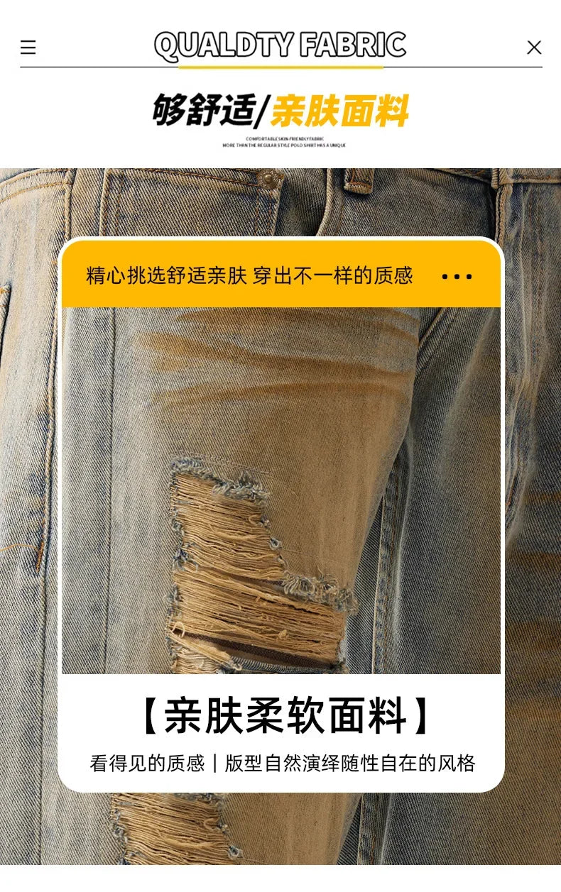 men patch hole distressed plus size denim pant ripped jeans streetwear fashion hip hop vibe loose casual baggy jeans trousers 40 unique jeans style 3078