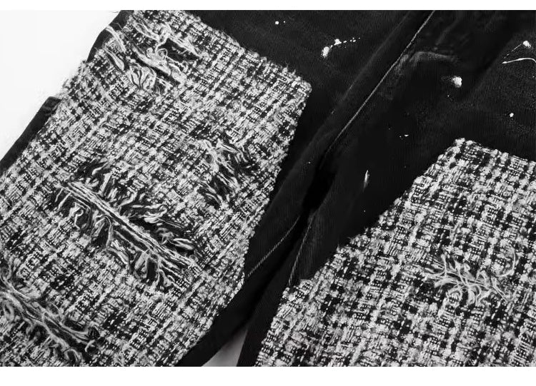 ripped holes patchwork denim jeans mens high street zipper straight jeans hip hop streetwear casual loose joggers jeans pants unique joggers style 1622