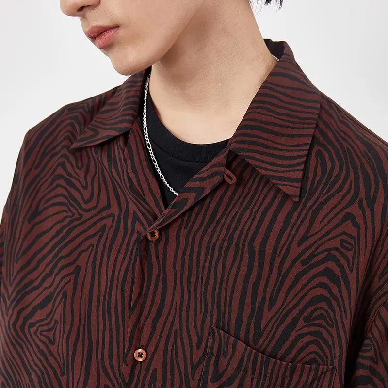Summer new high-end design tree ring pattern printed short-sleeved Cuban collar open collar Hawaiian shirt for men and women y2k Street King Limited