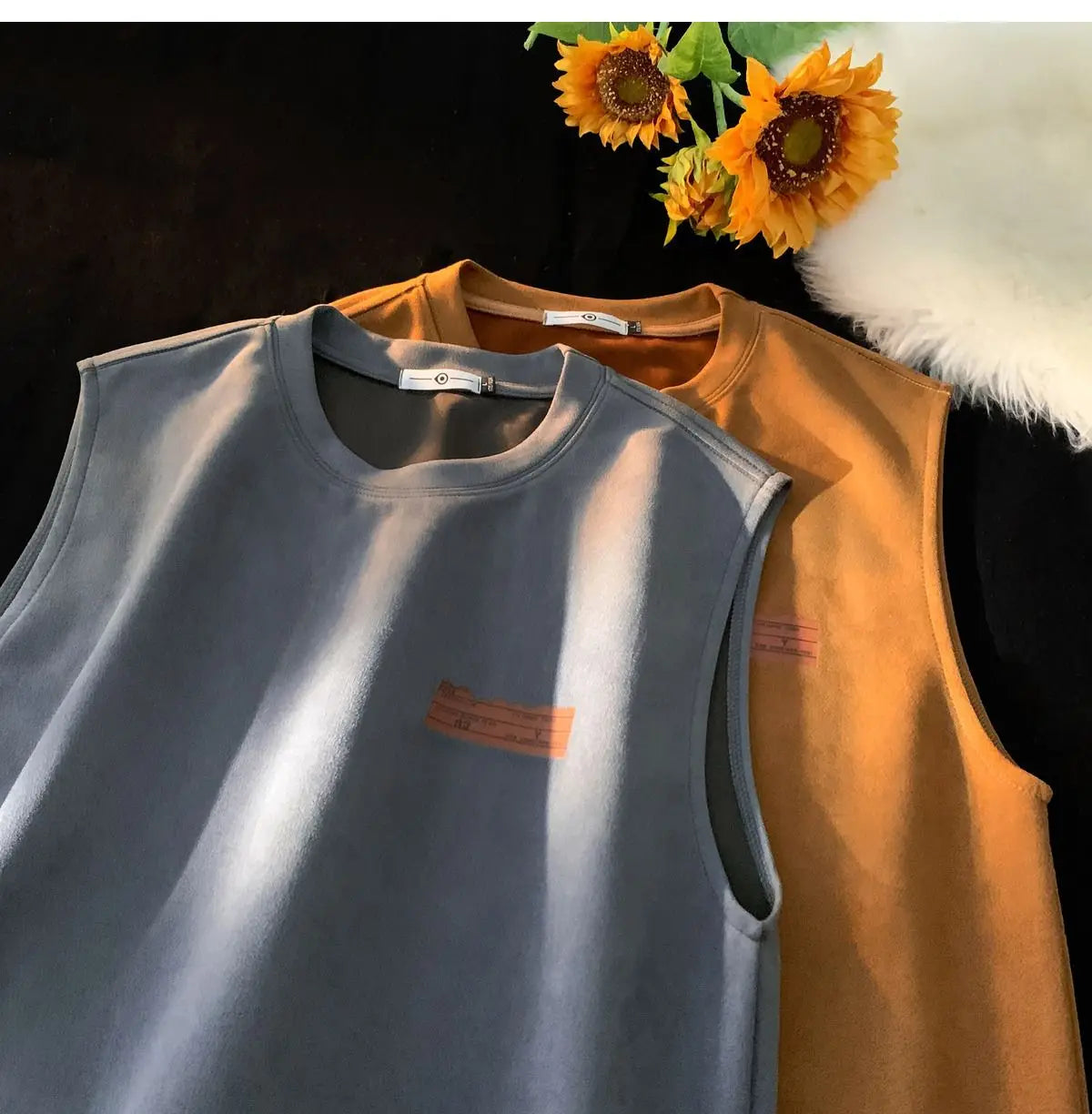 American sleeveless t-shirt vest men's trendy summer outer wear heavy suede ins loose waistcoat top men clothing mens t shirts Street King Limited