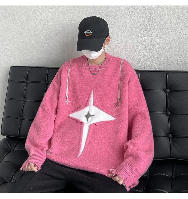 Gothic Men's Sweater Hip Hop Streetwear Long Sleeved Round Neck Tops Oversized Autumn New Knitwear Sweaters Jumpers Street King Limited