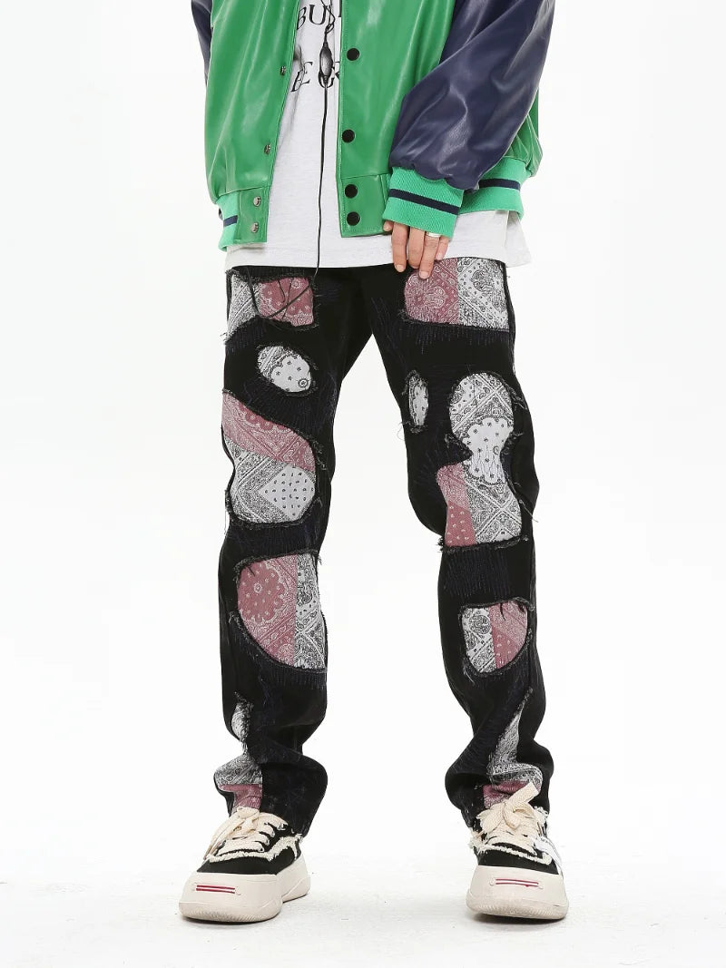 patchwork harajuku denim jeans mens zipper jeans hip hop fashion streetwear new casual straight joggers pants jeans for men casual joggers