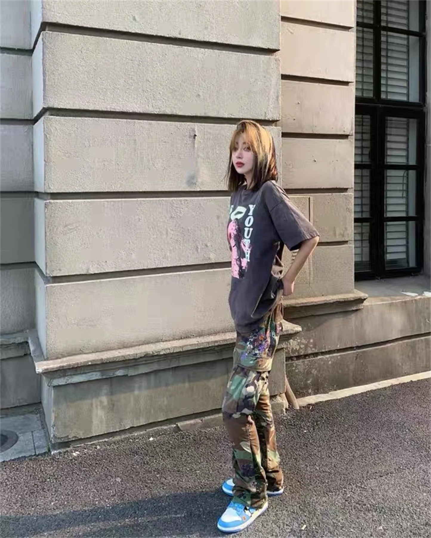 Summer New Vintage Pink Lamb Printing Distressed Retro High-Street Tops T-Shirt Street King Limited