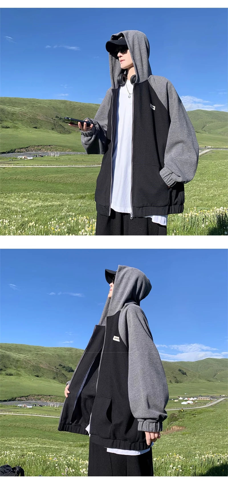 Oversized Flame Graphic Hoodie for Men