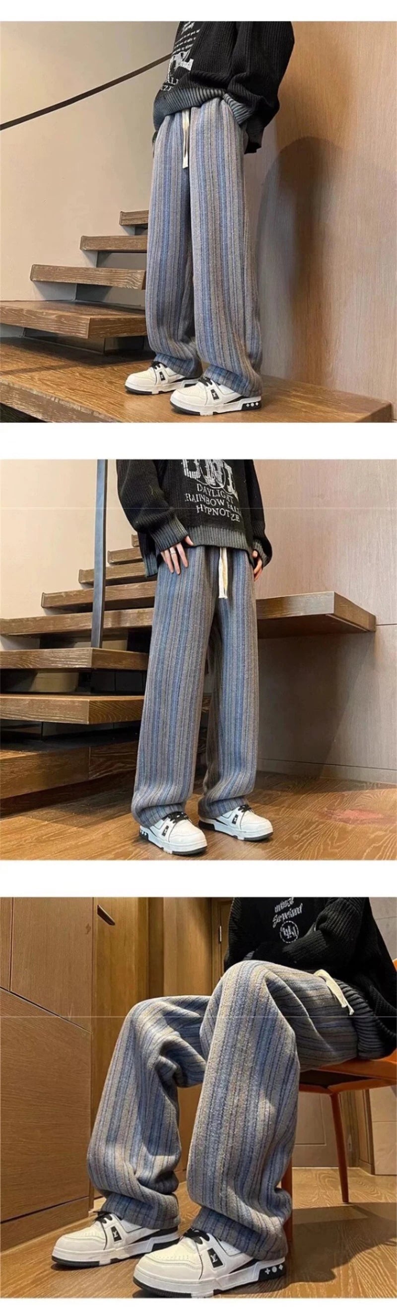 autumn striped woolen straight leg pants for men classic y2k vintage baggy trousers new casual high street fashion sweatpants 1 unique joggers style 250