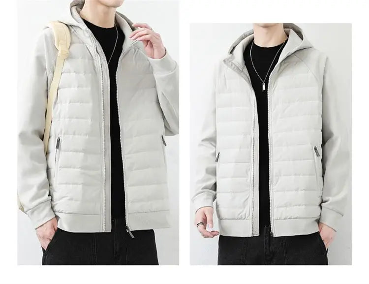 90 duck down jacket men fashion splice loose casual lightweight down hooded down jacket winter warm hoody coat outerwear unique default style 1122
