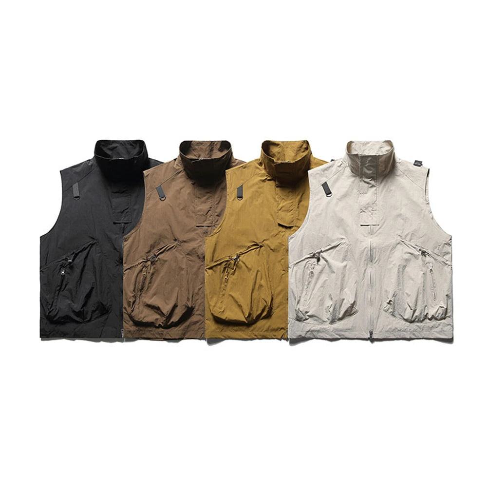 summer men fishing travel photo hiking vest waistcoat outdoor leisure solid color vest khaki black casual sleeveless jacket unique default style 6213
