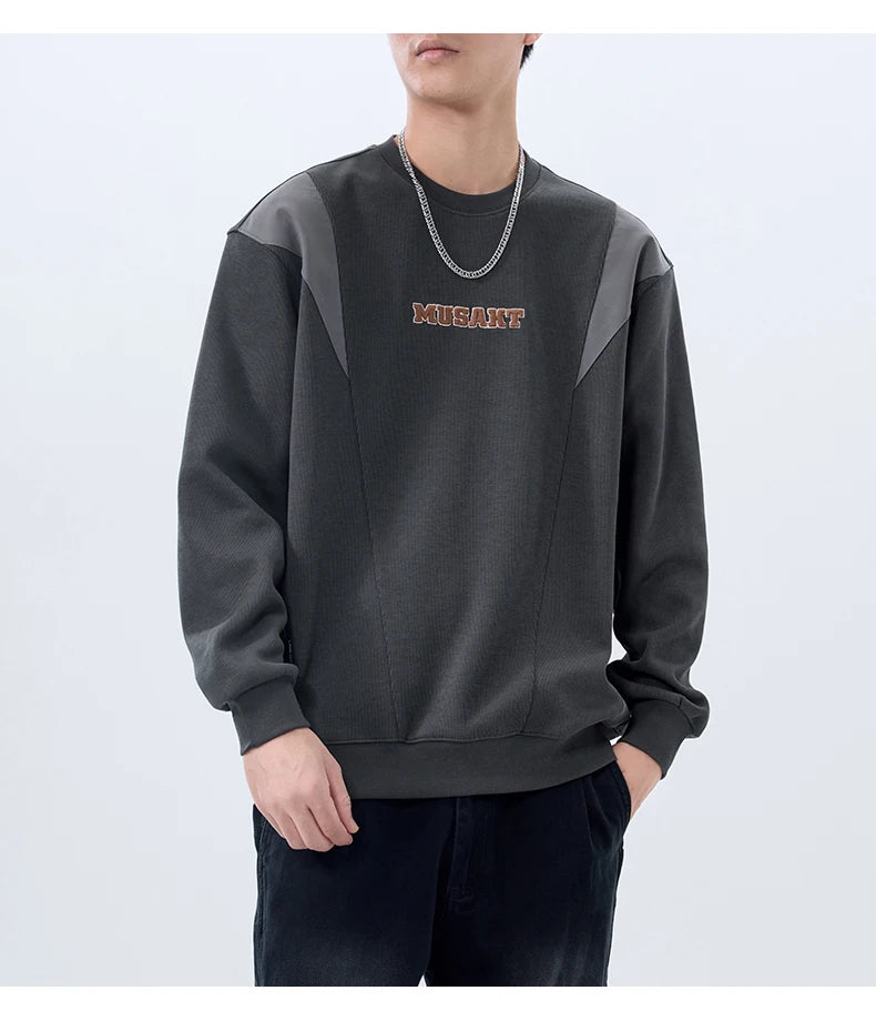 Men Handsome Splice Embroidery Fashion Loose Casual Pullover Sweatshirt Spring Autumn Plus Size Hoodies for Man Clothing Street King Limited
