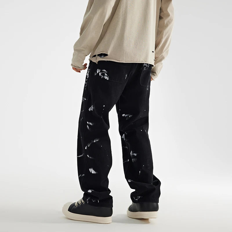 fashion graffiti printed denim jeans mens unisex casual zipper straight jeans streetwear hip hop loose black jean pants joggers streetwear sweatpants