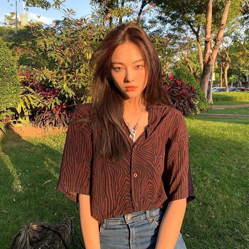 Summer new high-end design tree ring pattern printed short-sleeved Cuban collar open collar Hawaiian shirt for men and women y2k Street King Limited