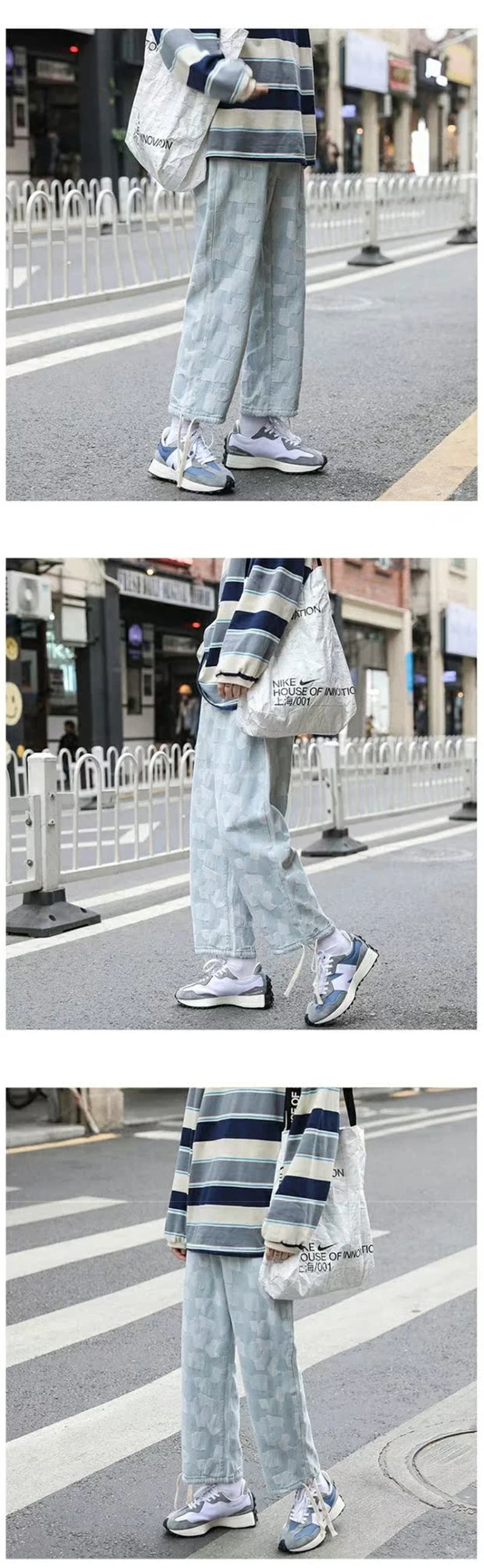 american plaid straight jeans mens casual streetwear printed denim pants autumn baggy classic wide leg retro y2k jean trousers unique jeans style 904