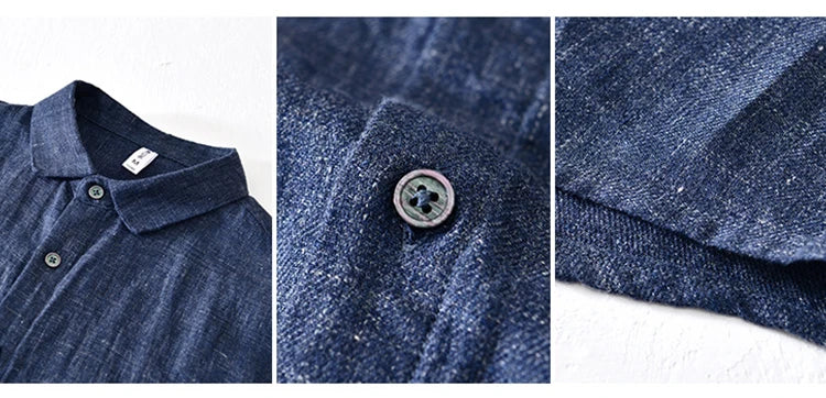 Vintage Linen Shirt Men Spring Autumn New Khaki Lapel Loose Long Sleeve Shirt Retro Casual Solid Breathable Cardigan Top Tees Street King Limited