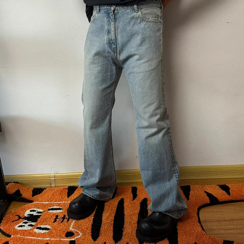vintage washed blue solid boot cut for men and women straight baggy denim trousers ropa hombre loose casual flare jeans pants stacked flare jeans