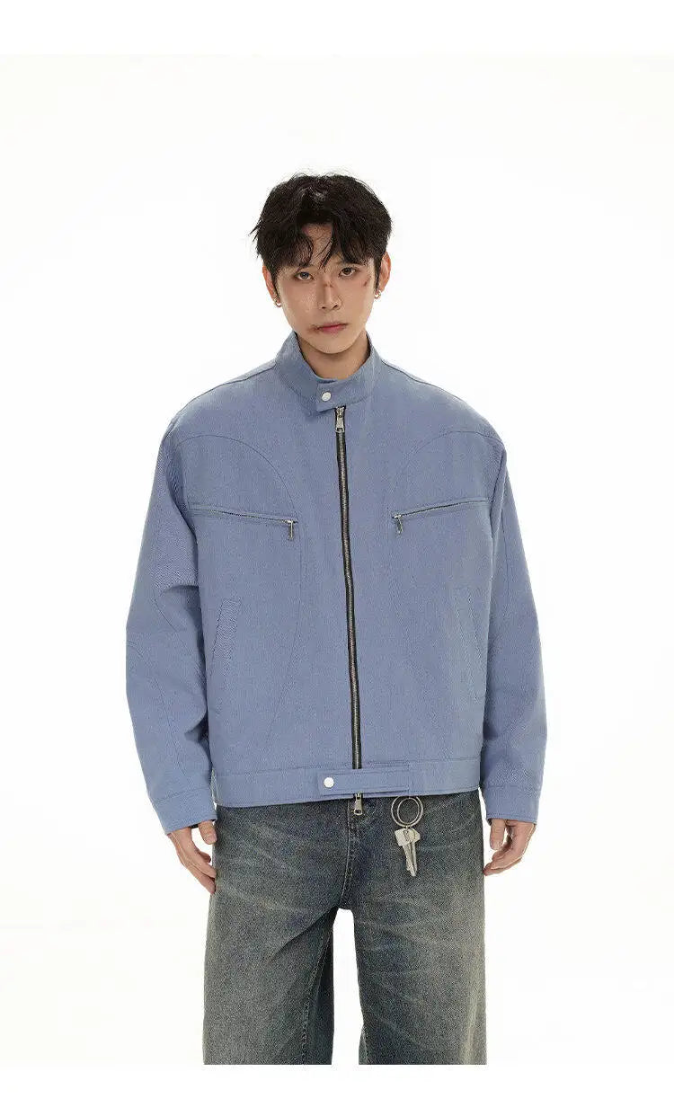 spring autumn fashion motorcycle jacket men stand collar loose casual korean streetwear vintage cargo jackets coat outerwear unique cargo style 216