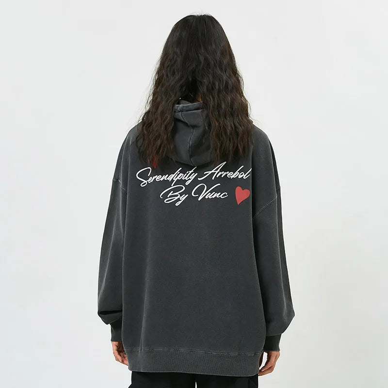 Streetwear Men Arrow Shooting Heart Graphic Letter Print Hoodies Autumn Trendy Rib Sleeve Hooded Sweatshirt Oversized 3 Colors Street King Limited