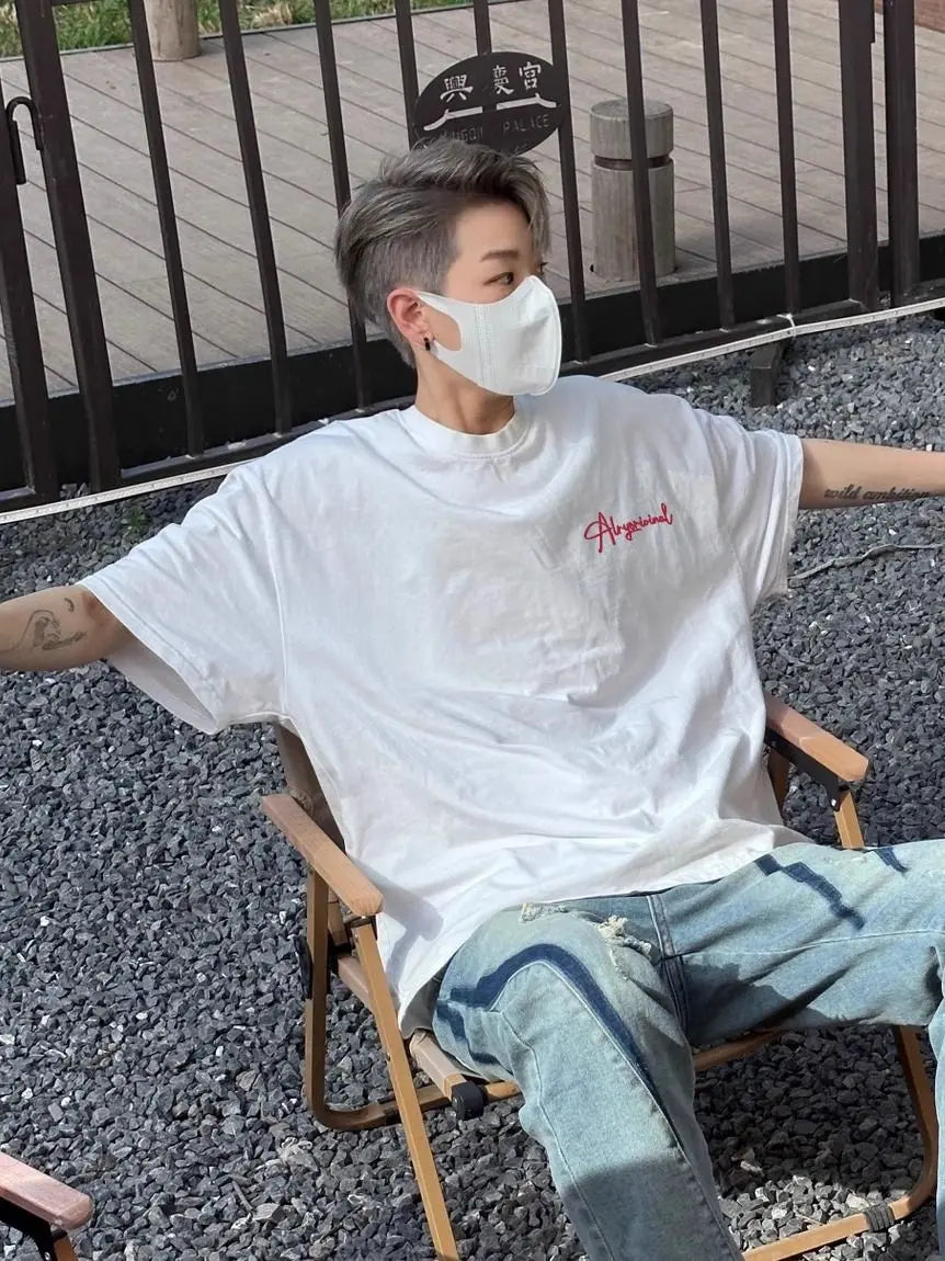 Summer Korean Boys Retro Short-sleeved T-shirt American Personality Street Y2K Hip-hop 2024 White Loose Niche Half-sleeved Top Street King Limited