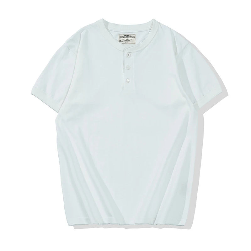 Summer Men's Heavy Cotton T Shirt Solid Color Round Neck Short Sleeve Basic Shirt TopTees Male Leisure Knitted Henry Tshirt Street King Limited