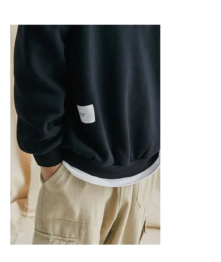Trendy brand sweatshirt men's Japanese style loose stand collar hoodless pullover long sleeve versatile autumn and winter style Street King Limited