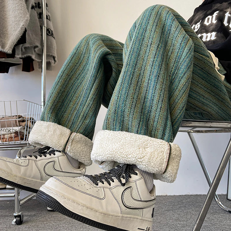 high quality stripe plaid mens trousers baggy straight fashion classic padded autumn winter casual pants male plus size m 8xl unique default style 1184