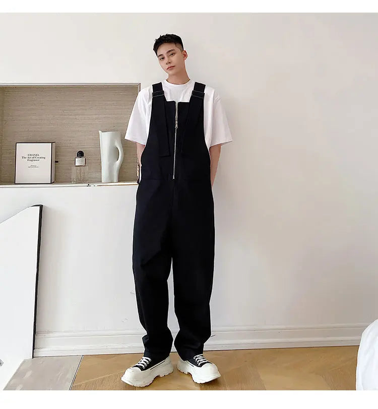 Trendy Men's Shoulder Strap Jumpsuit Pants Washed Loose Fitting Workwear Pants Multi Pocket Streetwear Cargo Suspenders Pants Street King Limited