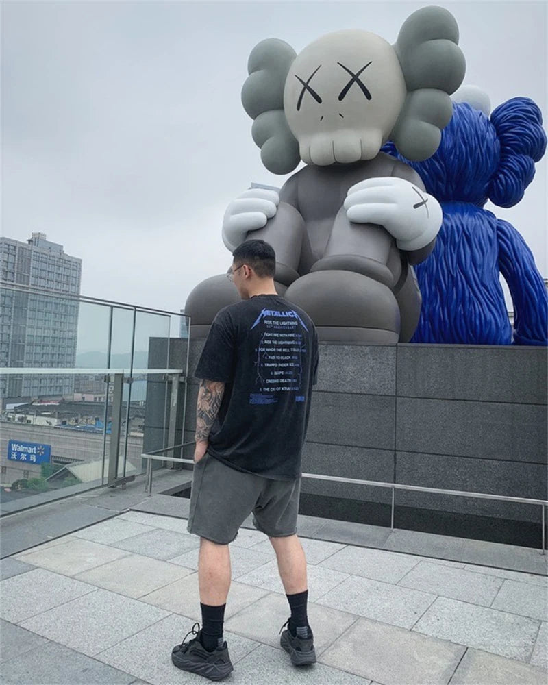 Summer Vintage High Street Wash Lightning Print T-shirt Vintage Heavy Metal Rock Band Short Sleeve Japanese Street Pure Cotton Street King Limited
