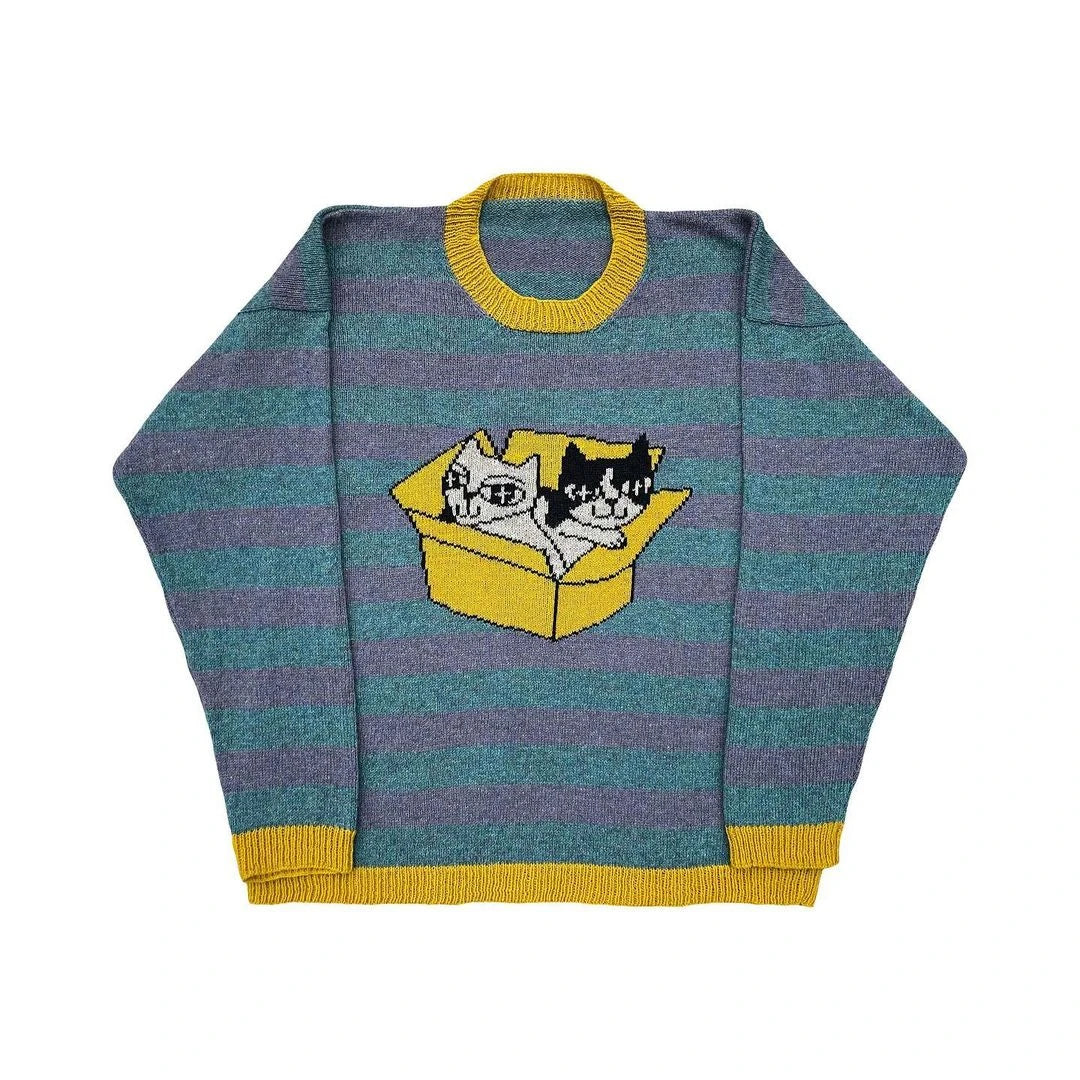 Y2K Women's Sweater Clothing Vintage Knitted Wool Sweater Jumper Round Neck Stripe Cute patterns Round Neck Long Sleeve Clothing Street King Limited