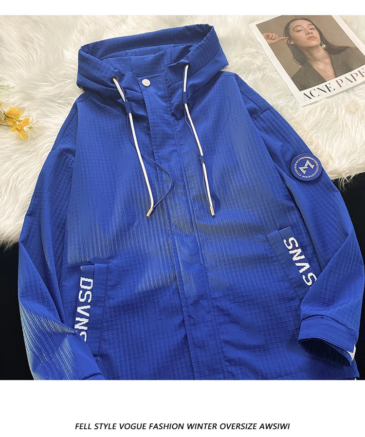 korean style punch jacket men autumn new epaulet design hooded jackets waterproof windproof loose unisex coats unique default style 5080