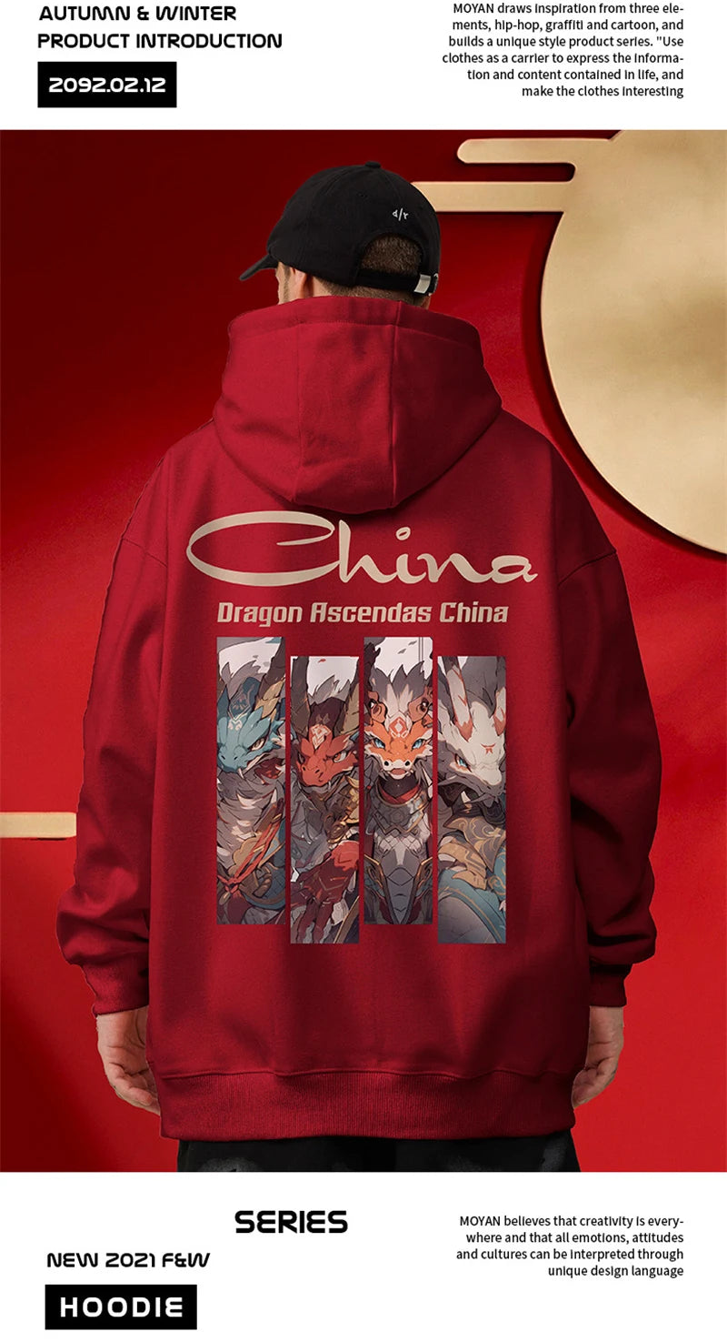Dragon Ascendas China Graphic Sweatshirts Hombre Hip Hop Fashion Hoodies Oversize Y2K Streetwear Fleece Hoody Printed Clothes Street King Limited