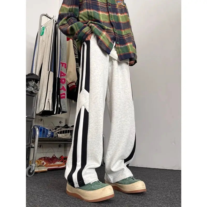 Summer Korean style spliced side striped sports trousers Fashion American loose y2k versatile retro street straight casual pants Street King Limited