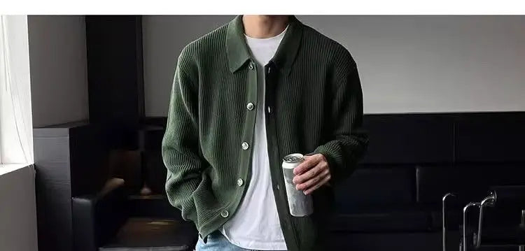 Trendy Korean Style Simple Green Sweater Retro Jacket Men's Sweater Trendy Casual Niche Y2K Street Hip-hop Jacket Tops Street King Limited