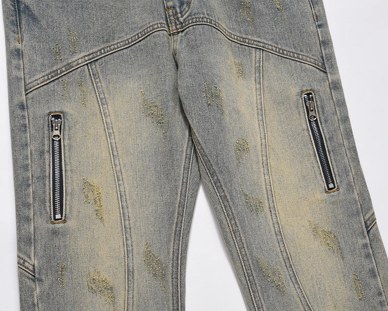 hip hip streetwear denim straight pants mens harajuku retro washed cotton casual zipper joggers jeans trousers pants jean men unique joggers style 1098