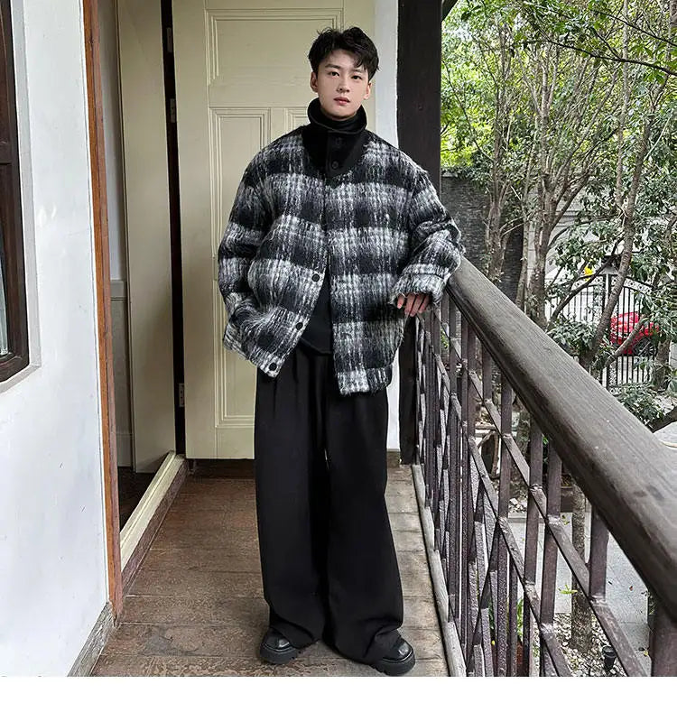 men turtleneck trendy brand fashion stripe christmas woolen bomber jacket women oversize plaid top coat outerwear unique default style 1171