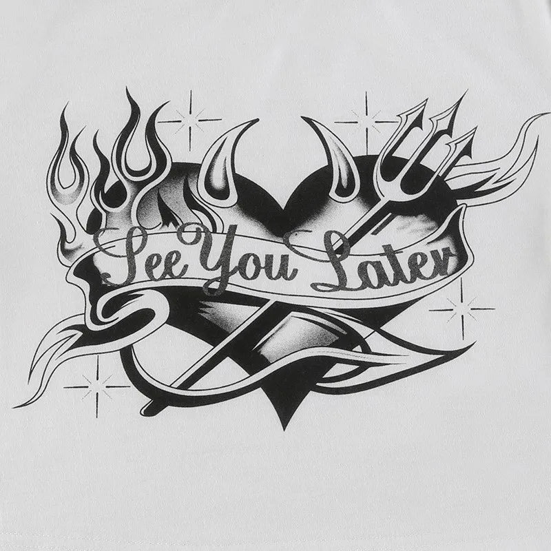 Streetwear Personality Trend Love Graphics Gothic Y2K White Baby Crop Tops American Fashion Harajuku Vintage Chic Women T-shirt Street King Limited