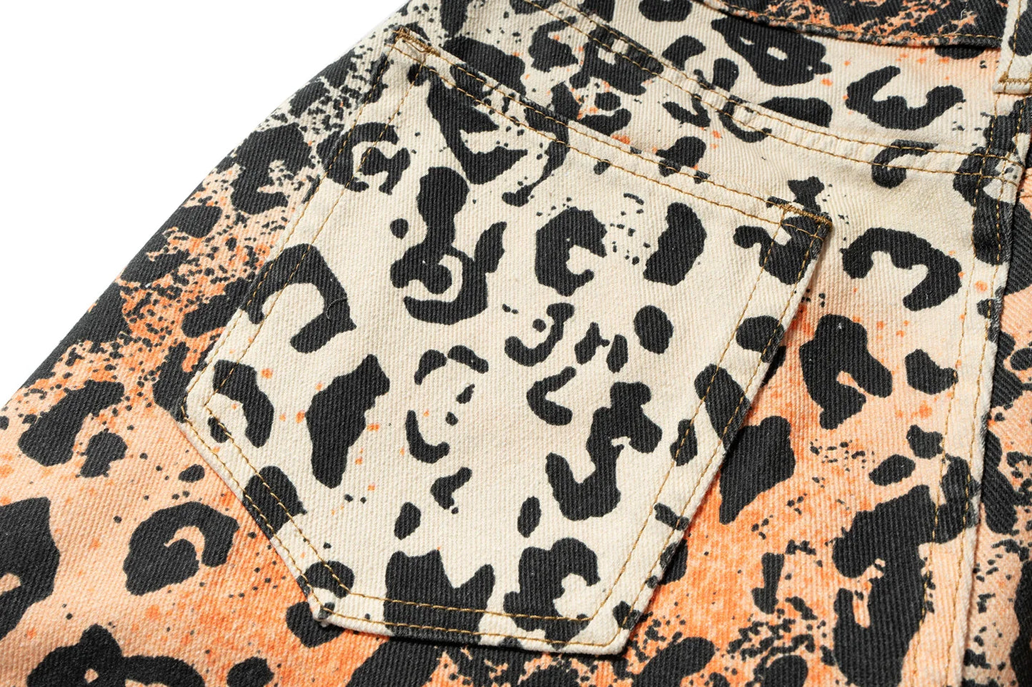 Vintage Leopard Patchwork Straight Baggy Jeans Pants Mens Streetwear Pockets Casual Unisex Denim Trousers Loose Cargo Pants Street King Limited