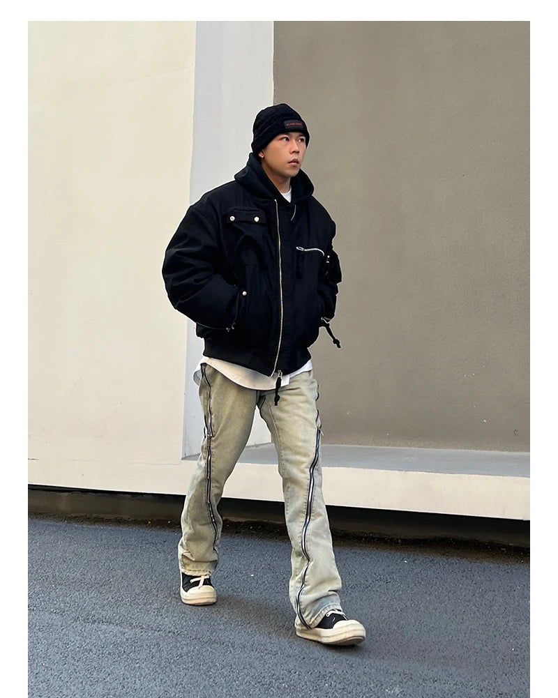 retro washed denim jean pants 2023 new casual zipper open loose straight jeans hip hop y2k pants mens jeans streetwear joggers unique joggers style 3200