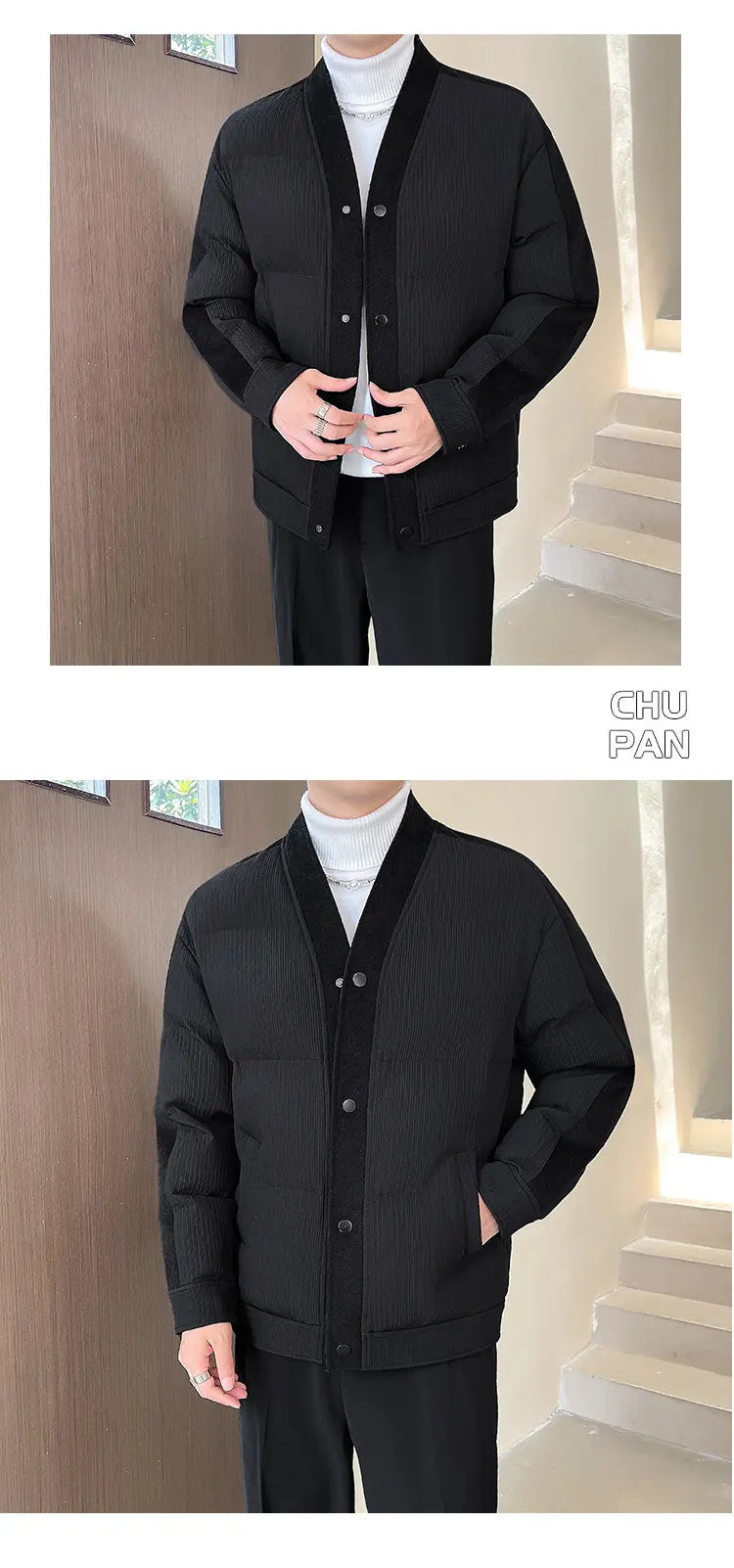 Men's Winter Collarless Woolen Splice Cotton-padded Jacket Men Business Casual Fashion Loose Warm Parkas Coat Thicken Jacket Street King Limited