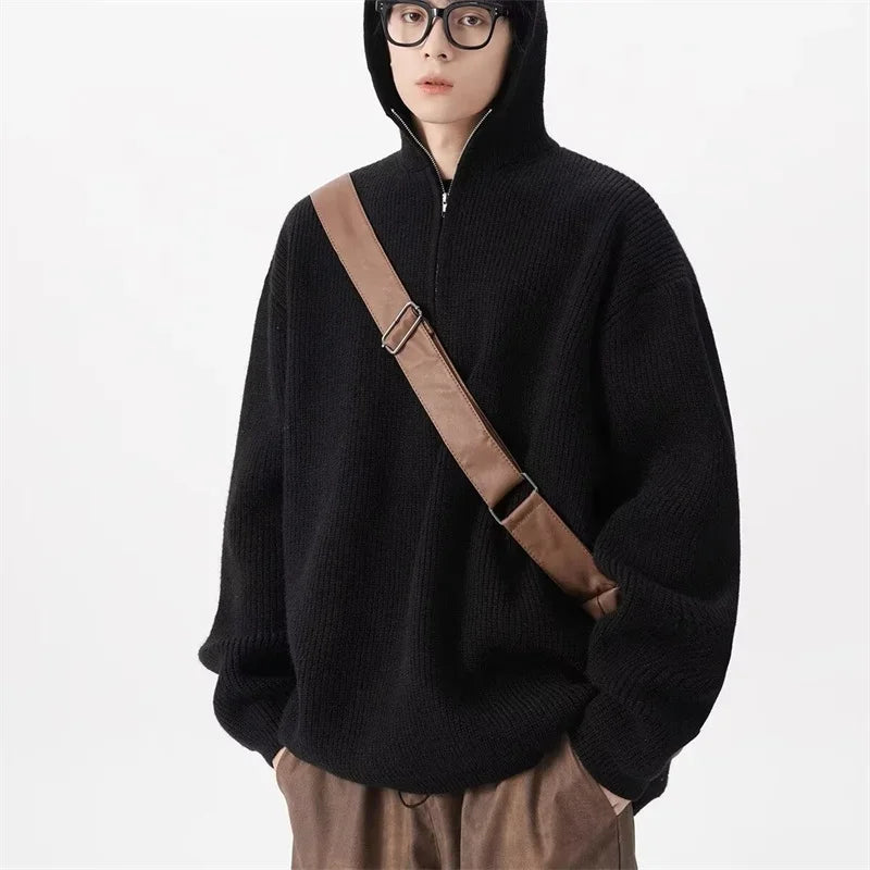 New Half Zipper sweater Knitted Sweater For Men Y2K Vintage Long Sleeve
